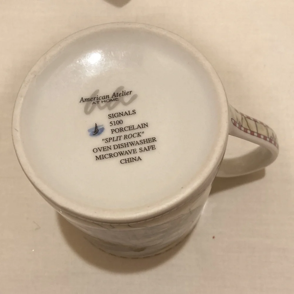 American Atelier at Home Set of 3 Porcelain Lighthouse Mugs Cups Signals 5100